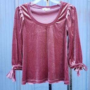 Reath & Wren Dusty Rose Velvet 3/4 Puff Sleeve Top Size XS